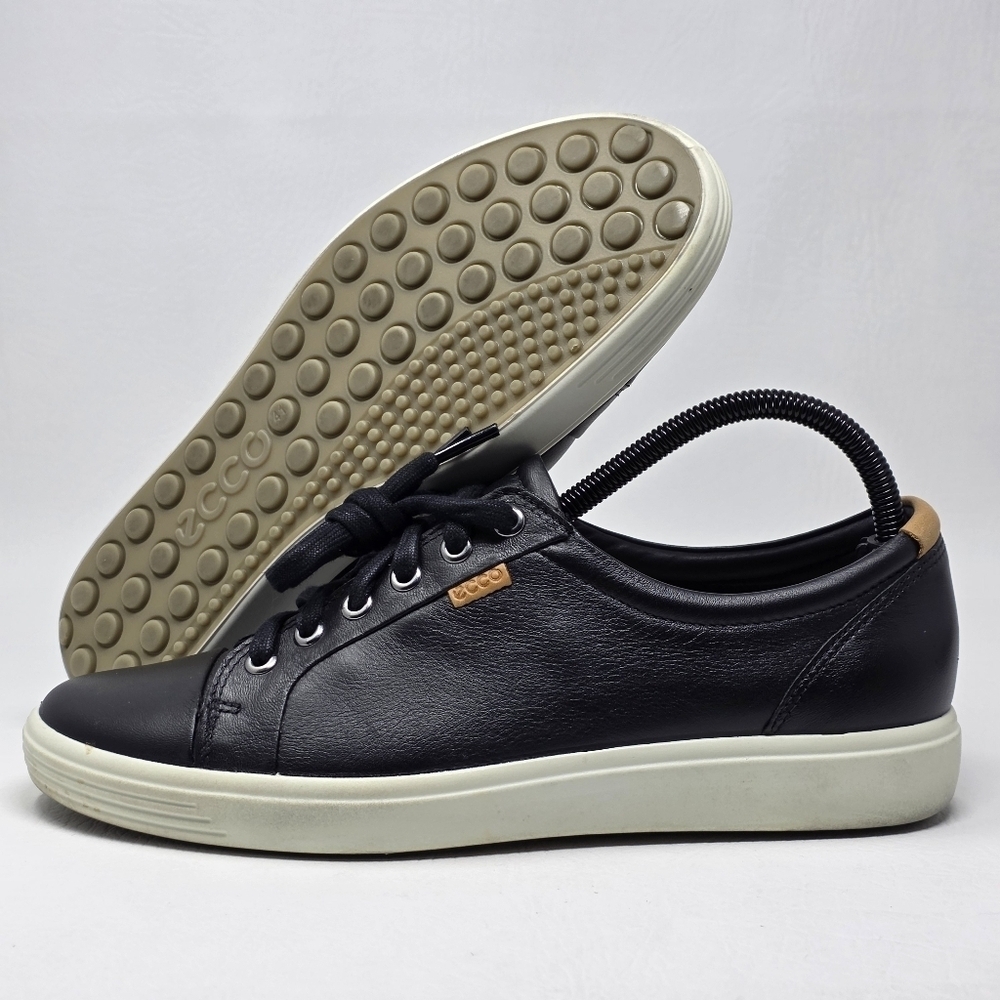 ECCO Soft 7 Wonens Size 10 Black Leather Lace Up Sneaker Comfort Shoes Walking